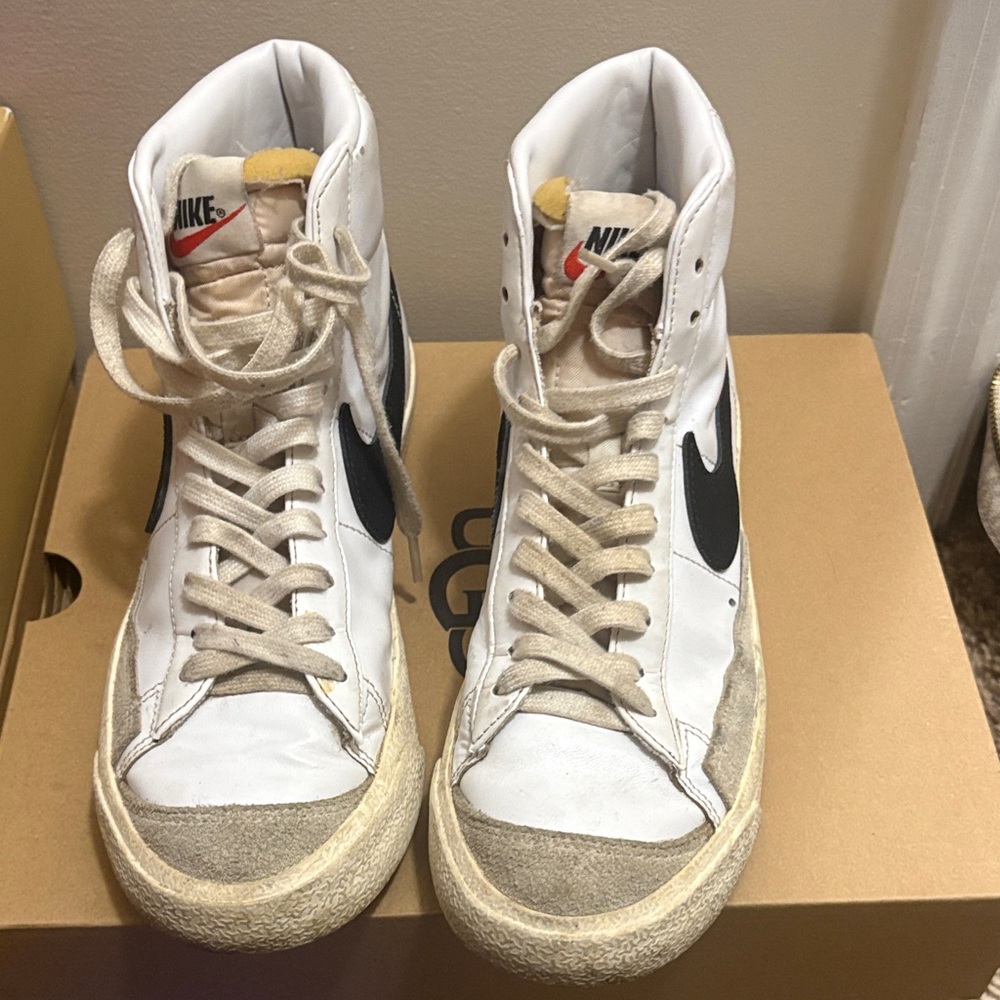 Nike White and Black High-Tops with Tan Accents